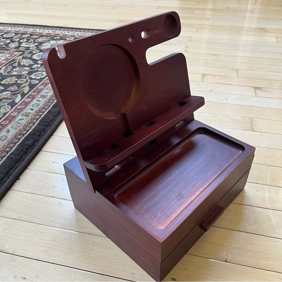 Phone Docking Station with 2 Drawers Wood Nightstand Organizer for Men Bedside - Picture 4 of 7